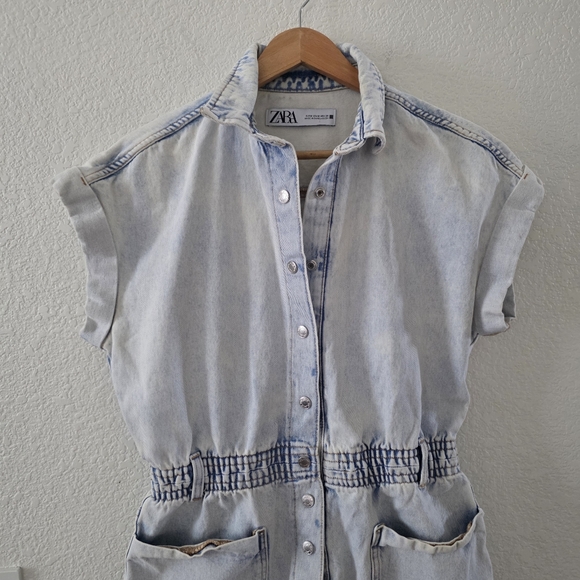 Zara Denim Overalls Romper Light Blue wash M - Picture 5 of 14